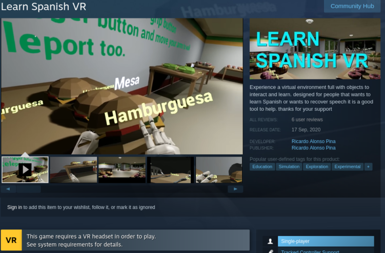 Learn Spanish VR – Virtual Reality Experience for Oculus Quest